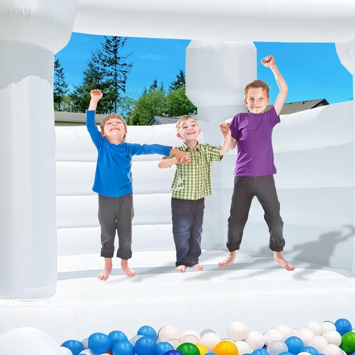 10x8x8ft Oxford White Bounce House With Ball Pit & Air Blower For Kids Party