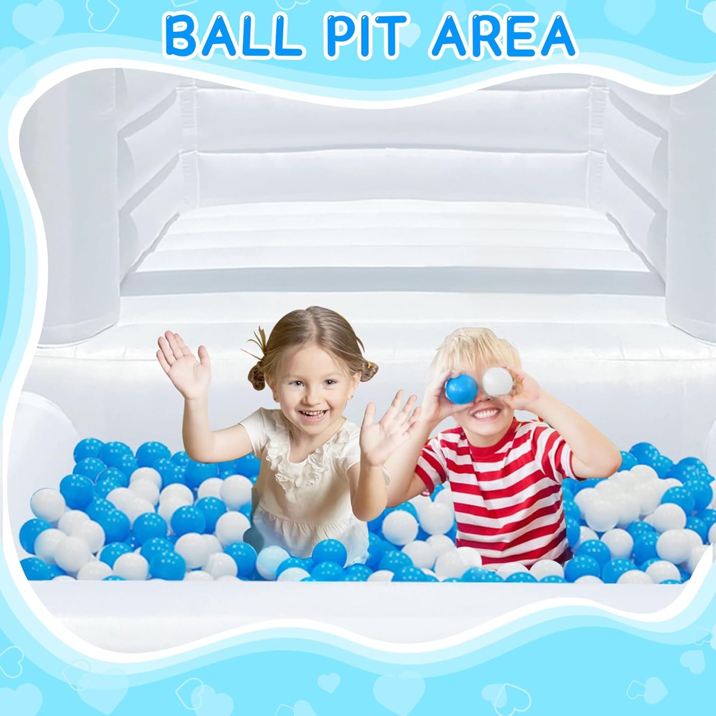 10x8x8ft Oxford White Bounce House With Ball Pit & Air Blower For Kids Party