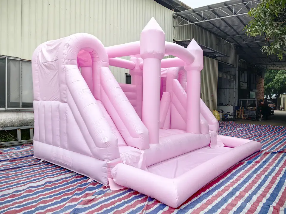 Kids inflatable white bounce house with slide and pit for party