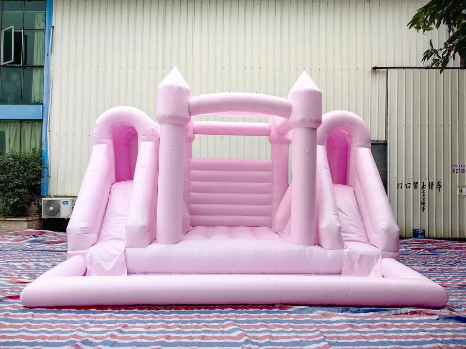 Kids inflatable white bounce house with slide and pit for party